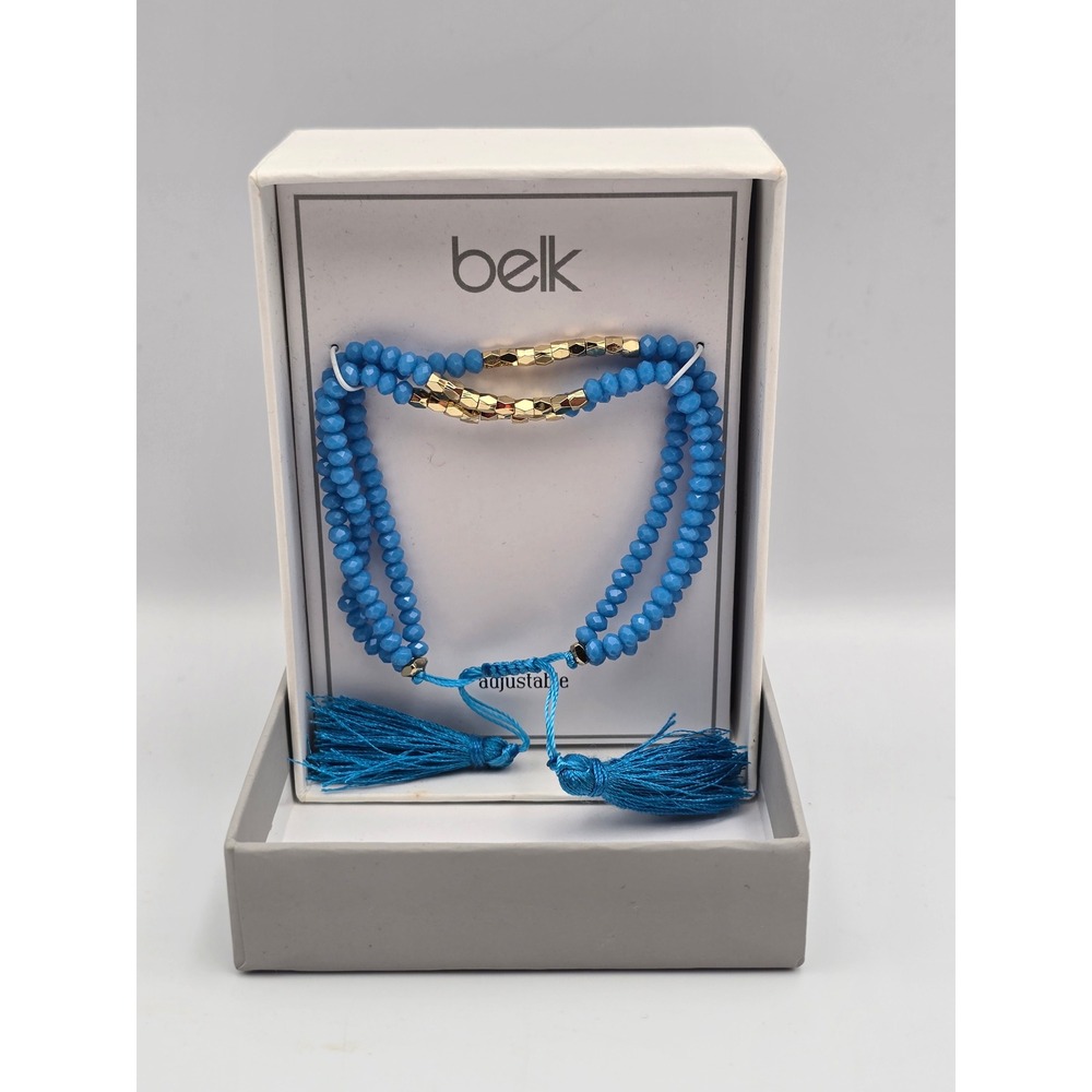 Belk Beaded Bracelet Set Blue Gold Tassels Adjustable Layered Boho‎ Jewelry